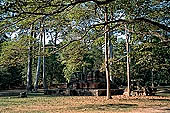 Angkor Thom - a ruined brick tower just before the causeway of giants of the South Gate